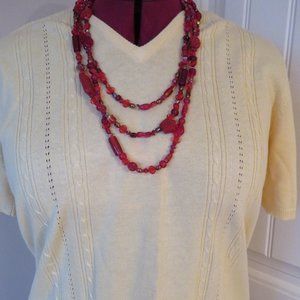 RED Glass & Resin Beads Necklace 13" (119J)
